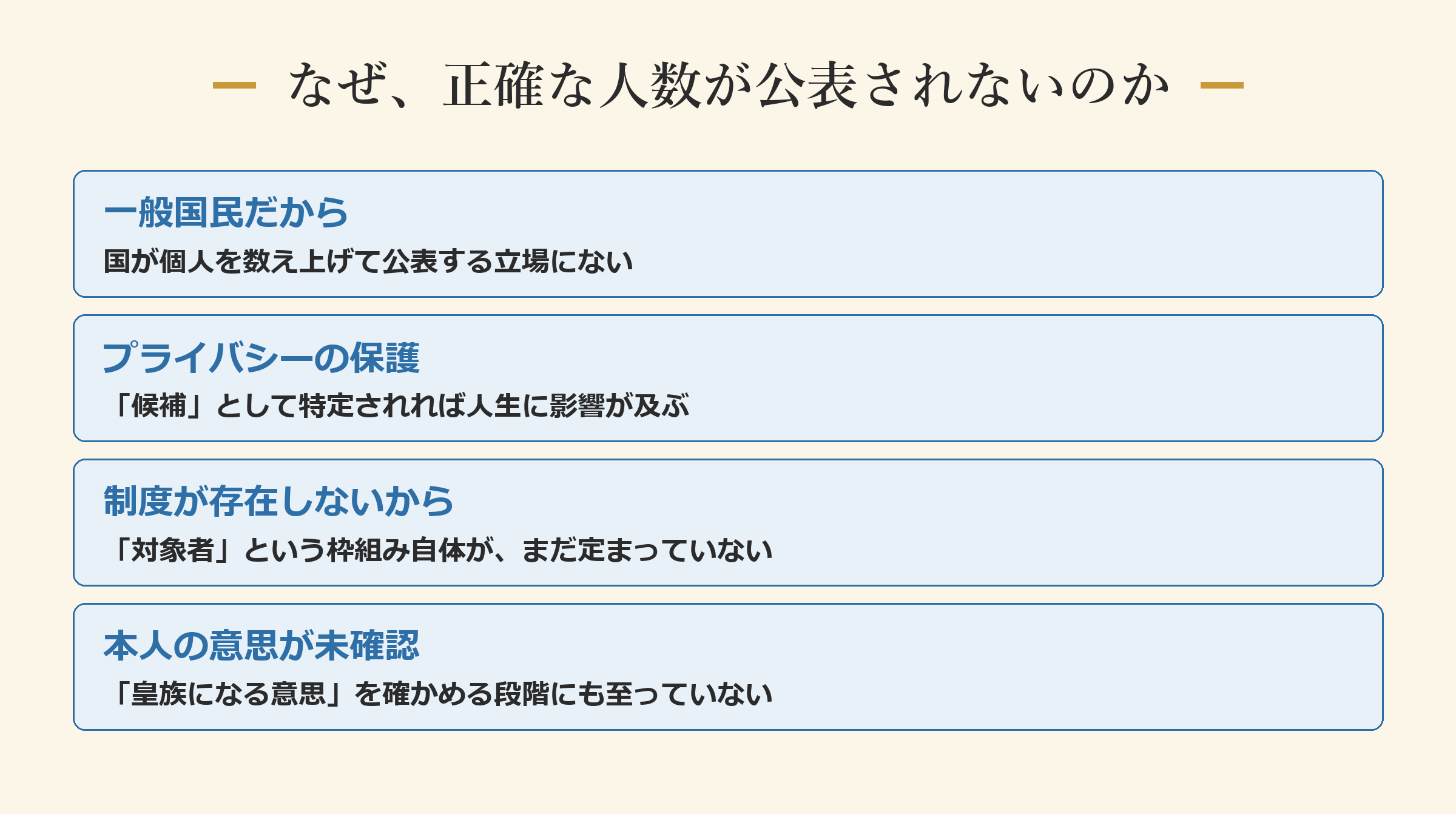 正確な人数が公表されない理由